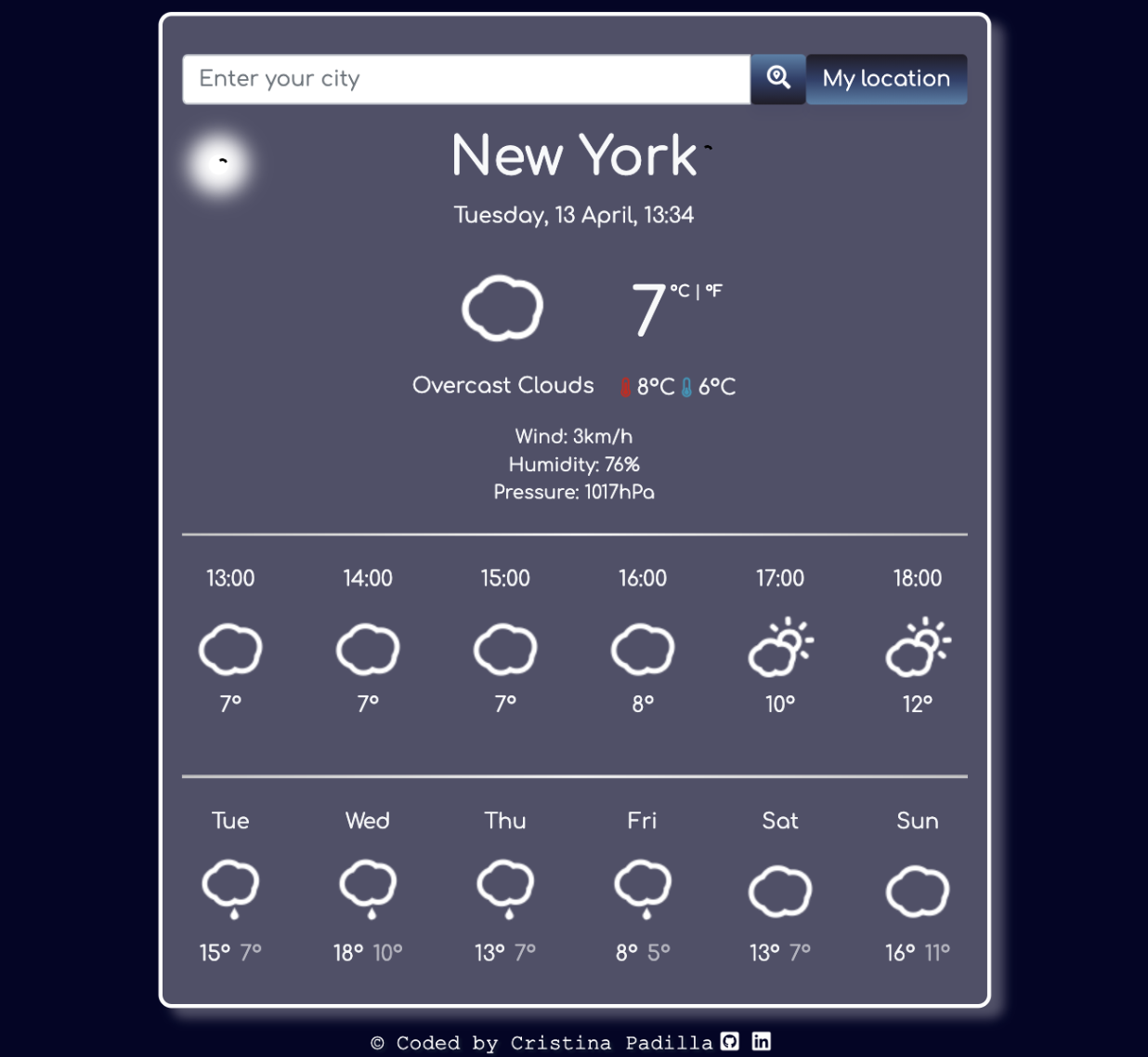 Picture of my React weather app project