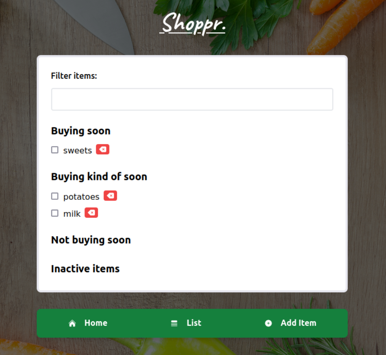 Picture of my smart shopping list app